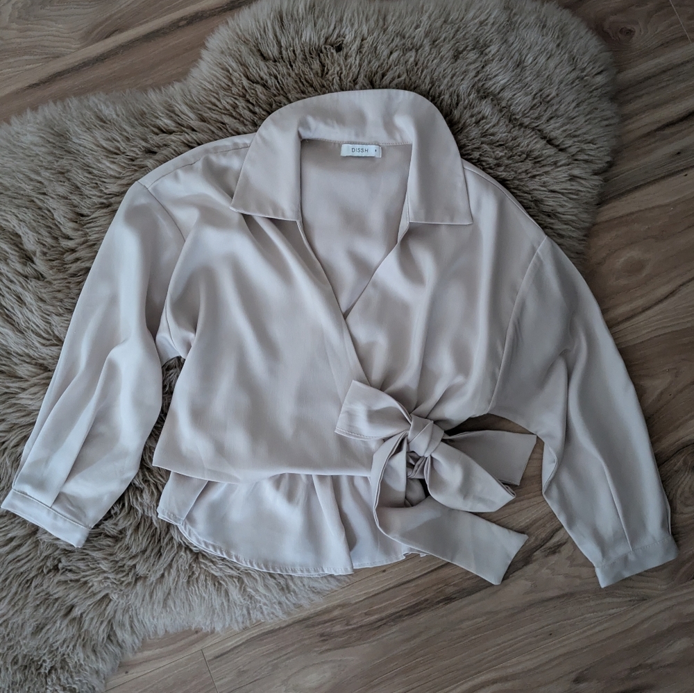 DISSH Beige Satin Wrap Blouse | 8